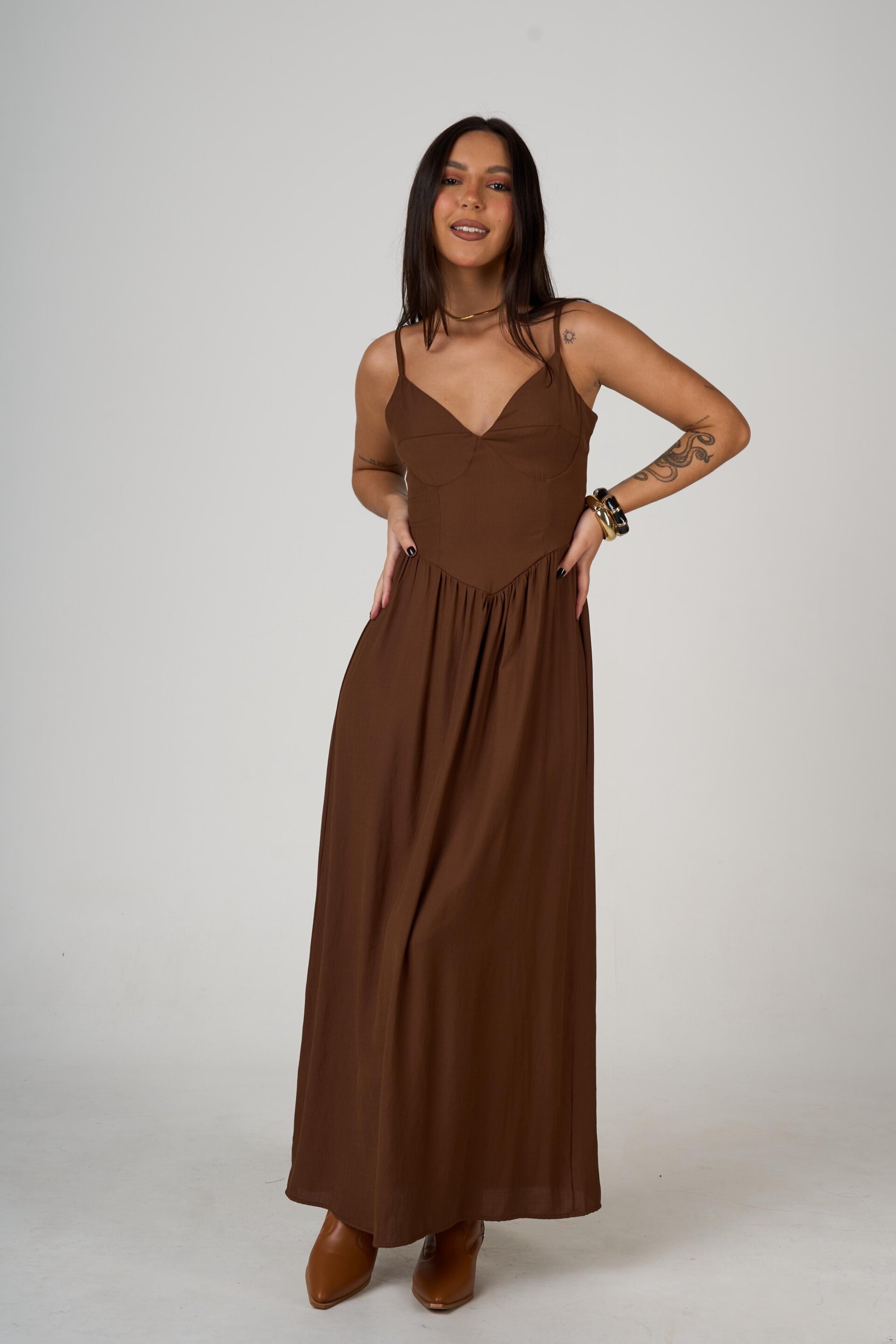 VESTIDO LONGO ANA CLARA MARROM