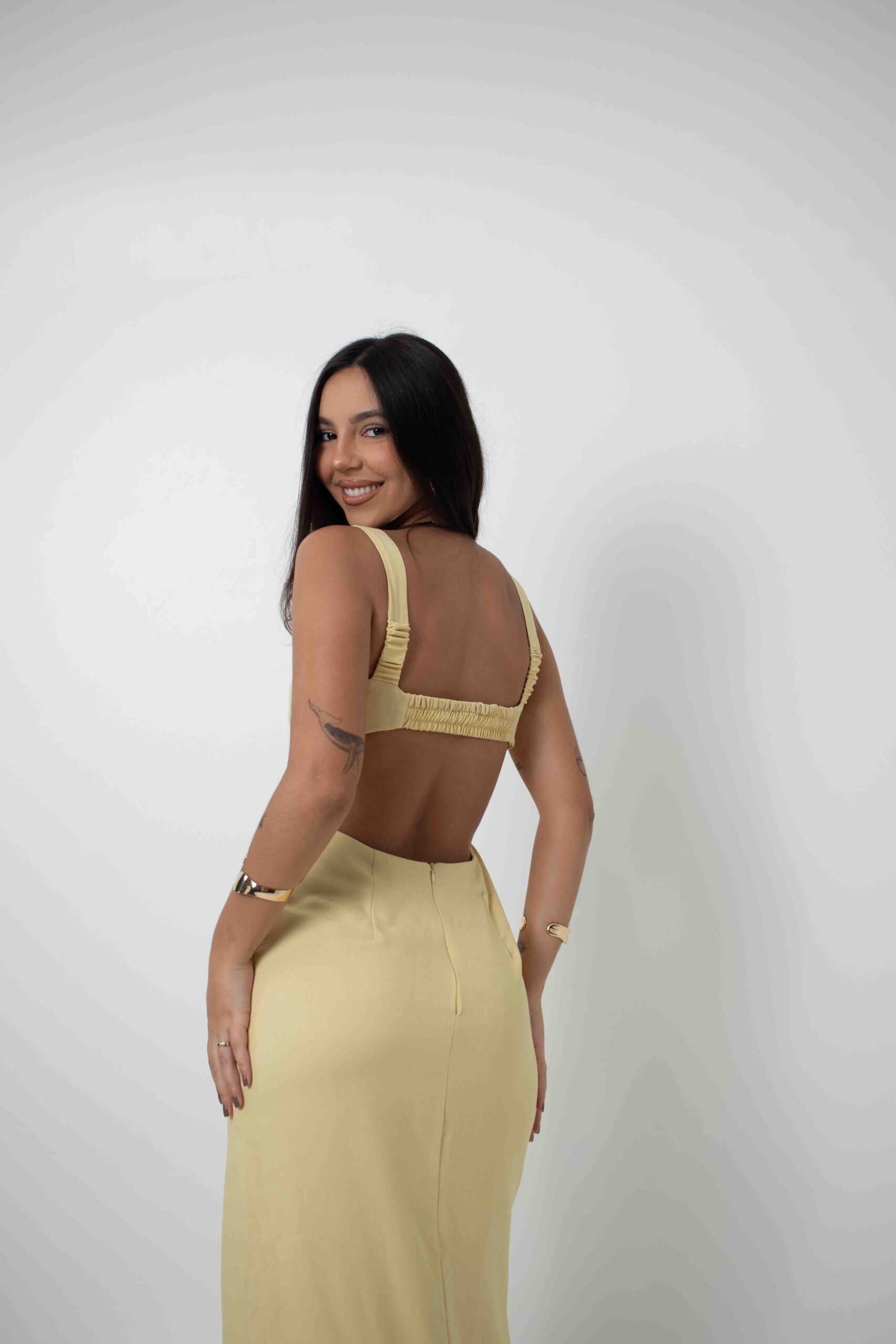 VESTIDO MIDI PAULA AMARELO MANTEIGA - Imagem 3