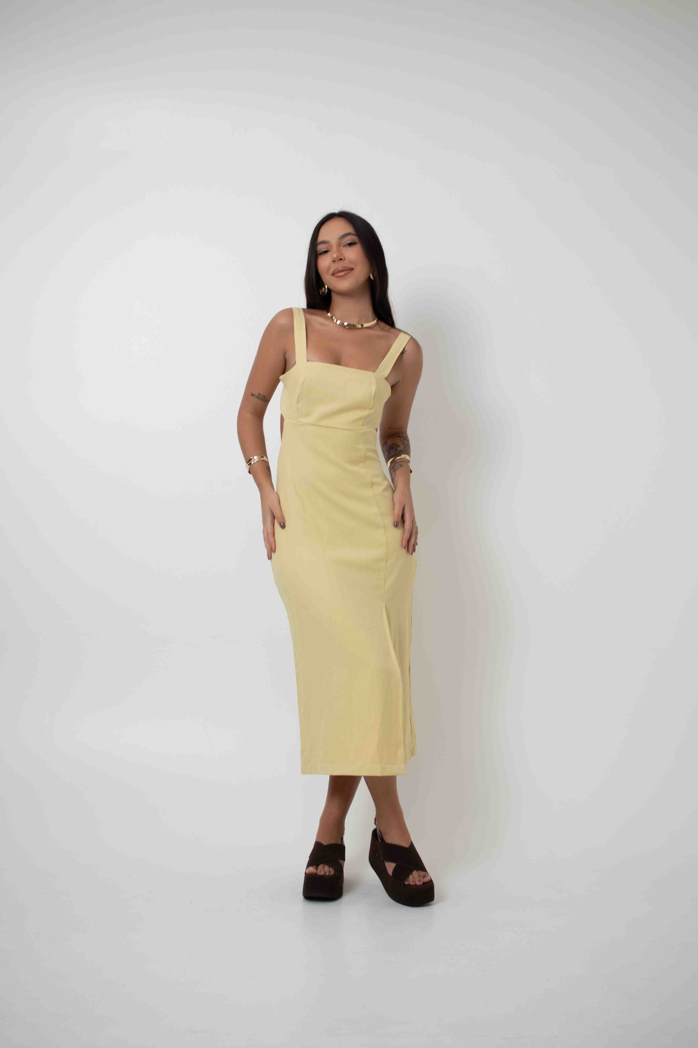 Alternative view of VESTIDO MIDI PAULA AMARELO MANTEIGA