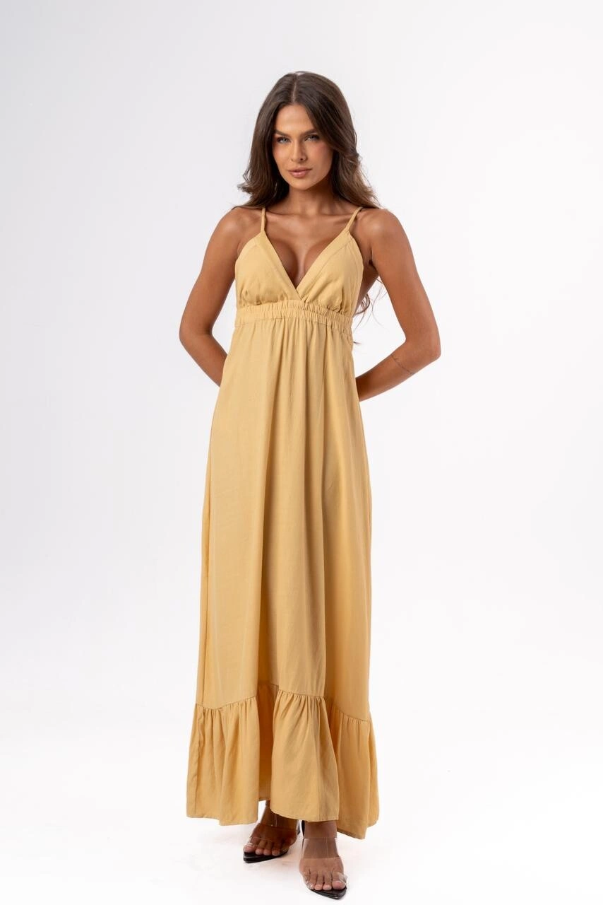 VESTIDO LONGO SOFIA AMARELO MANTEIGA