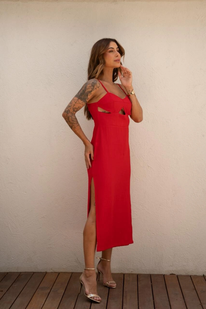 Alternative view of VESTIDO MIDI CINDY VERMELHO