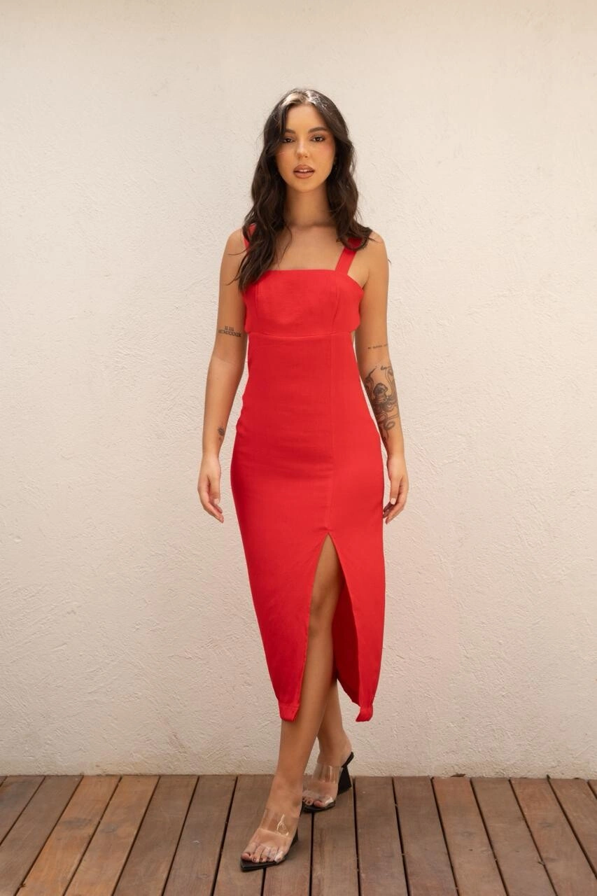 VESTIDO MIDI PAULA VERMELHO