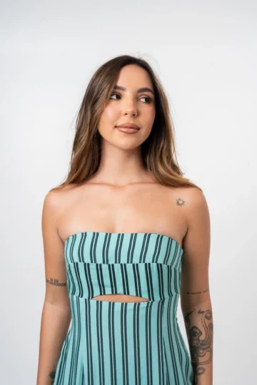 Alternative view of VESTIDO MIDI ELIZA LISTRA VERDE