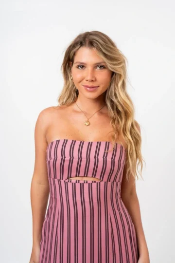 Alternative view of VESTIDO MIDI ELIZA LISTRA ROSA