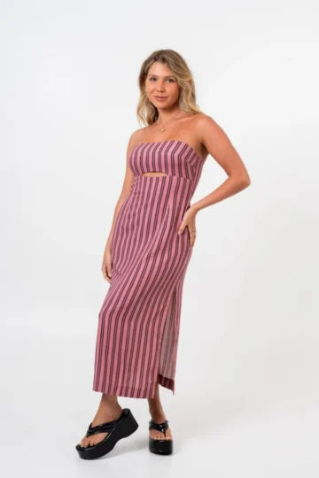 VESTIDO MIDI ELIZA LISTRA ROSA