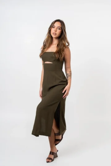 VESTIDO MIDI ELIZA VERDE OLIVA