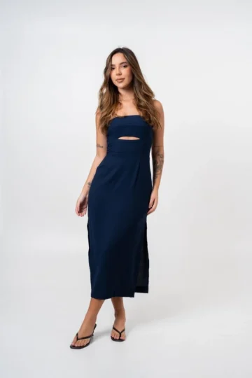 VESTIDO MIDI ELIZA AZUL MARINHO