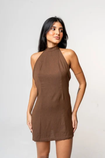 VESTIDO CURTO MEL MARROM